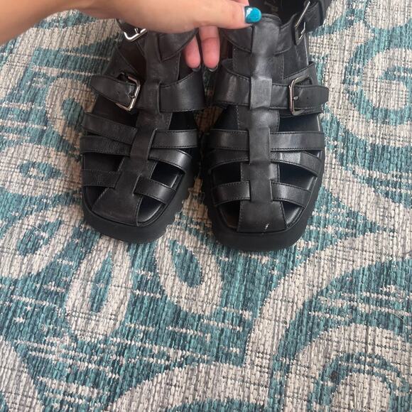 Free People Black Leather Fisherman Platform Sandals - Size 9.5 - Picture 7 of 8